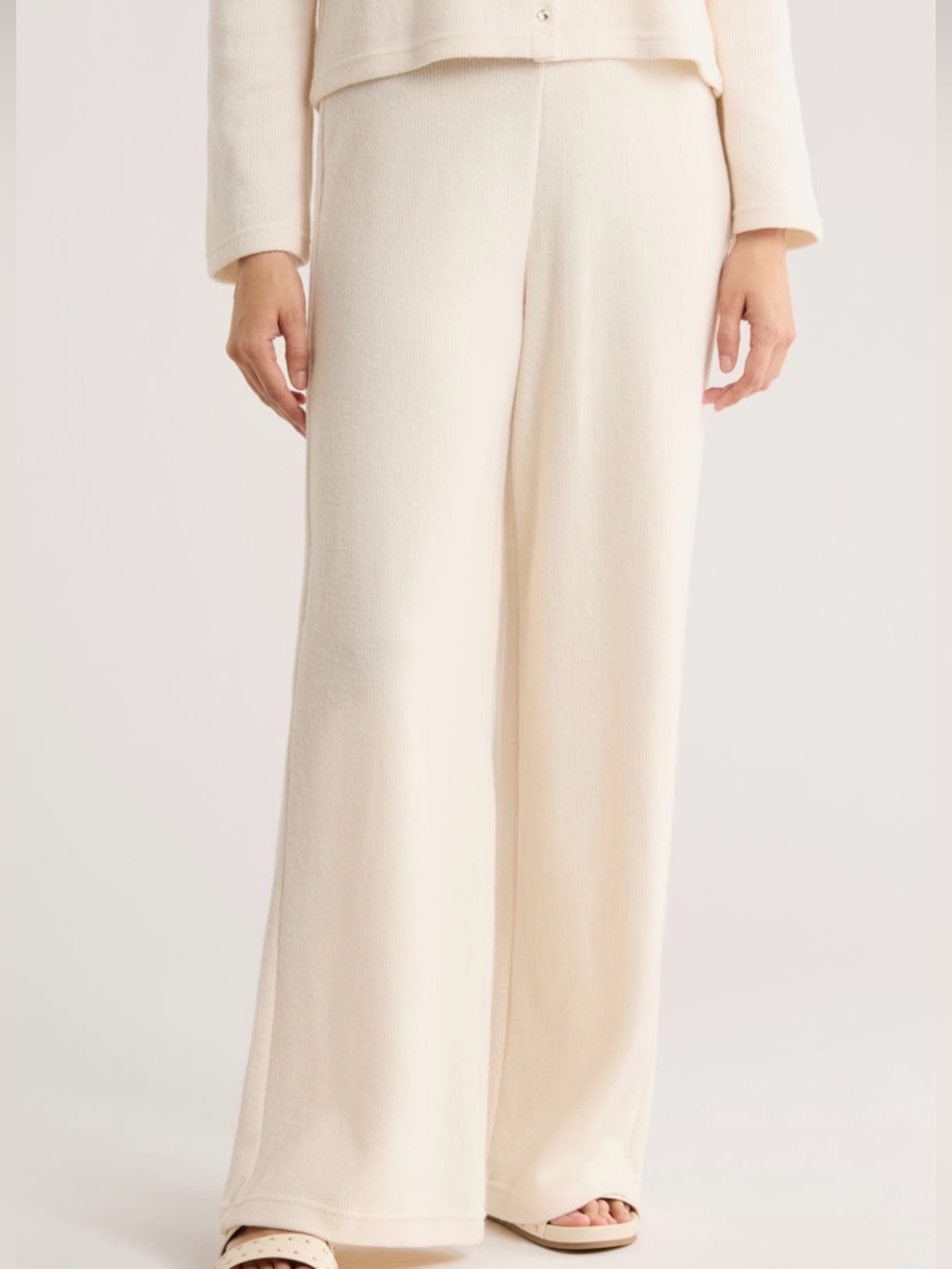 DKNY Cream Wide-Leg High Waist Knit Pants